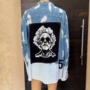 Upcycled Albert Einstein SOL420 Distressed Tie Dye Denim Shacket Size XXL